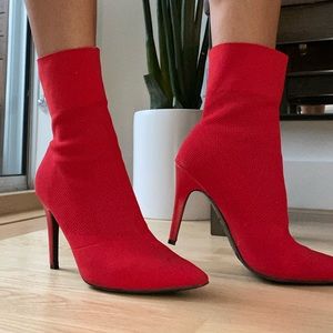 Red Ankle Sock Heels